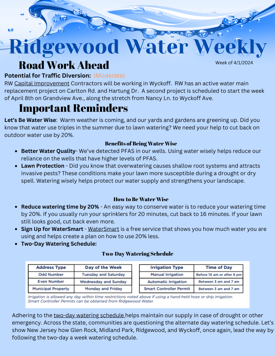 Ridgewood Water Weekly 4/1/24