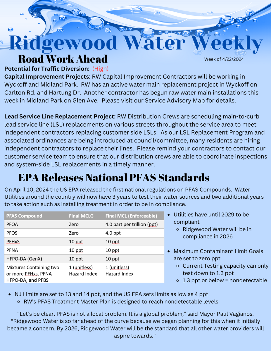 Ridgewood Water Weekly 4/22/24