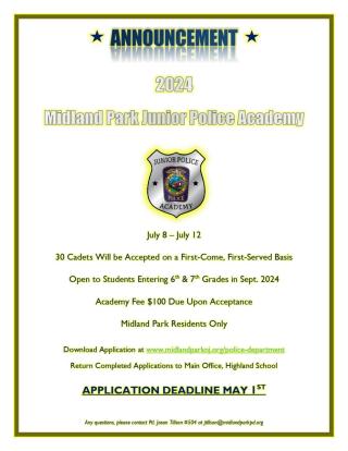 2024 JUNIOR POLICE ACADEMY ANNOUNCEMENT